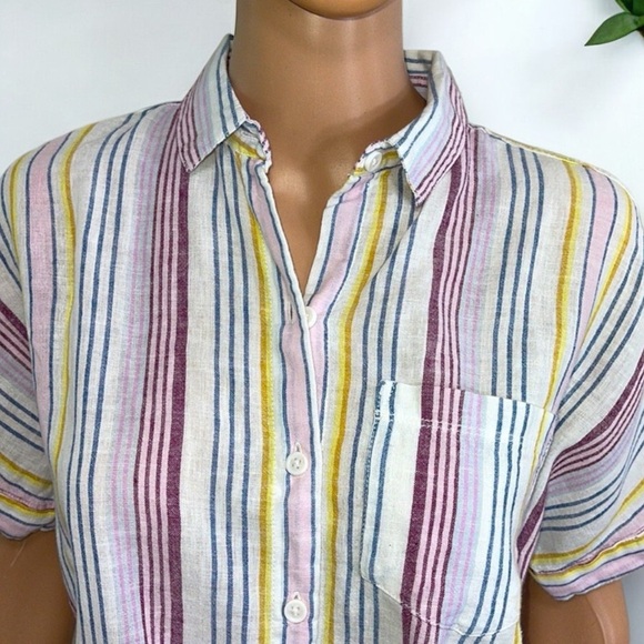 Beach Lunch Lounge Linen Rainbow Brooklyn Womens Stripe Tie-Front Button-DownTop - Picture 12 of 16
